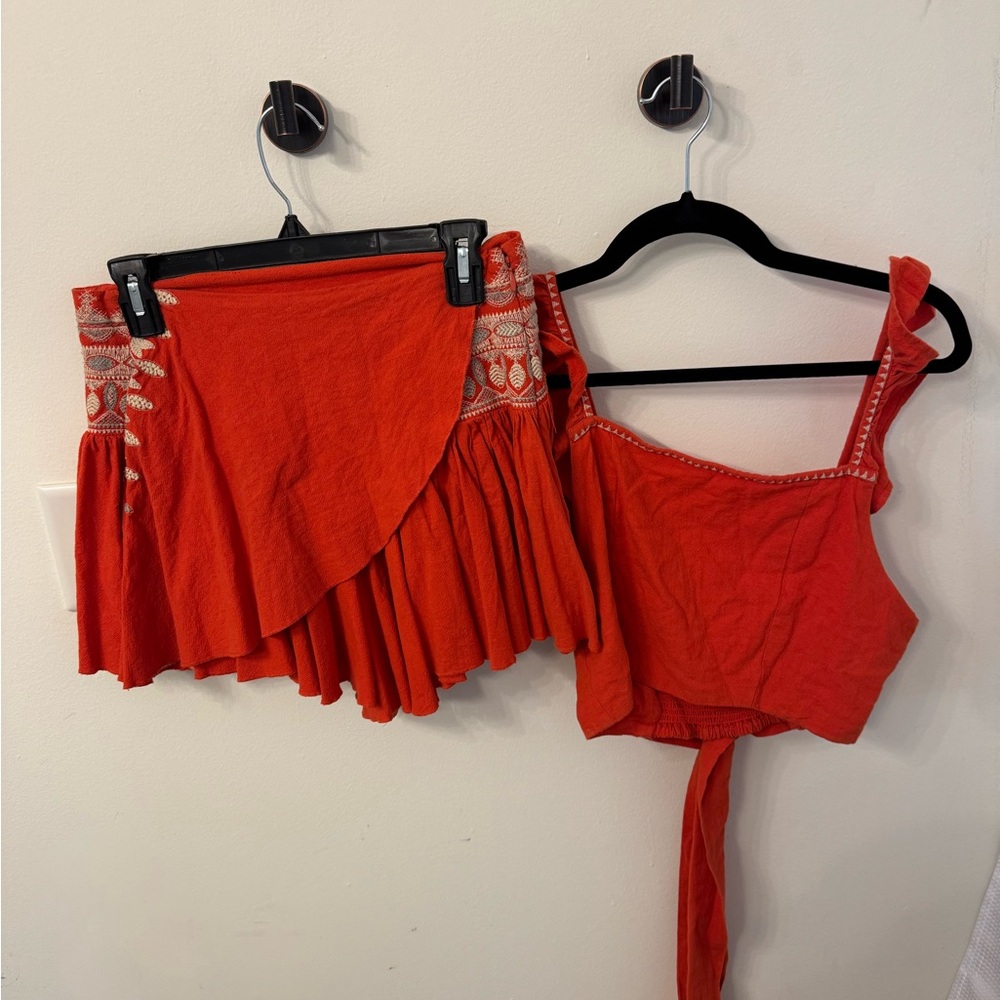 Red Embroidered Women's Skirt